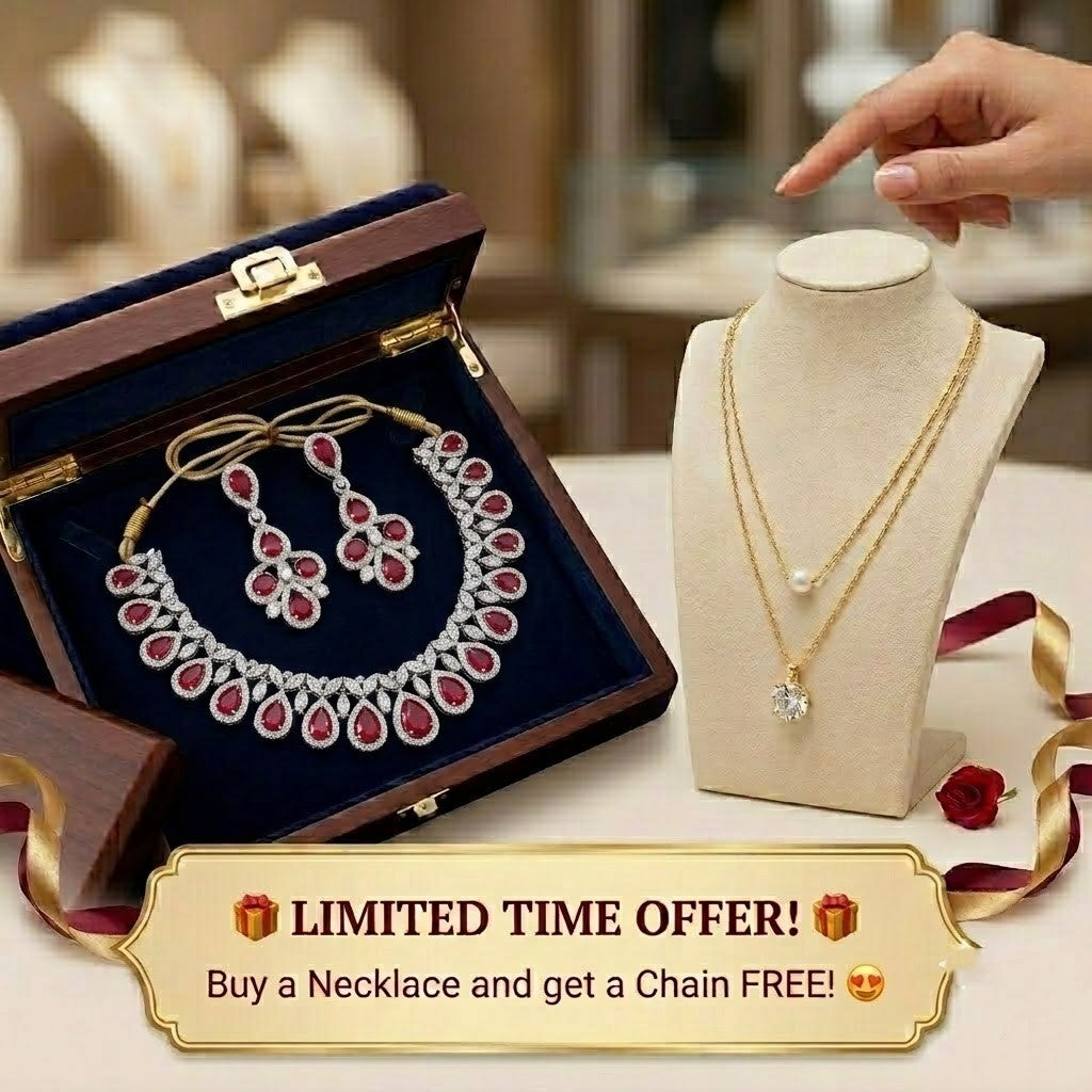 Rhodium plated & Jewellery Set in Maroon Red Colour