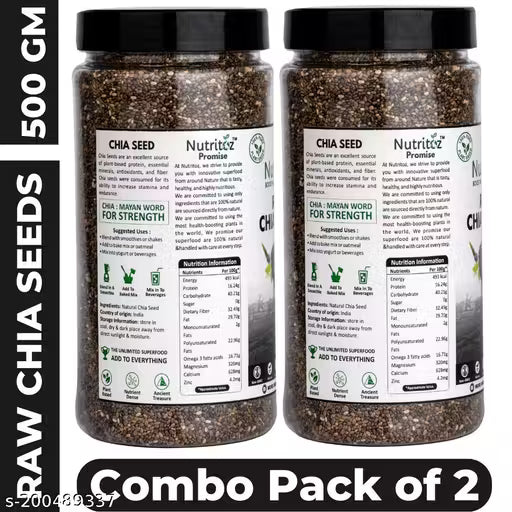 Nutritoz Chia Seeds for weight loss With Omega 3, Calcium, Fiber and Zinc Super food (250gm x2) 500gm