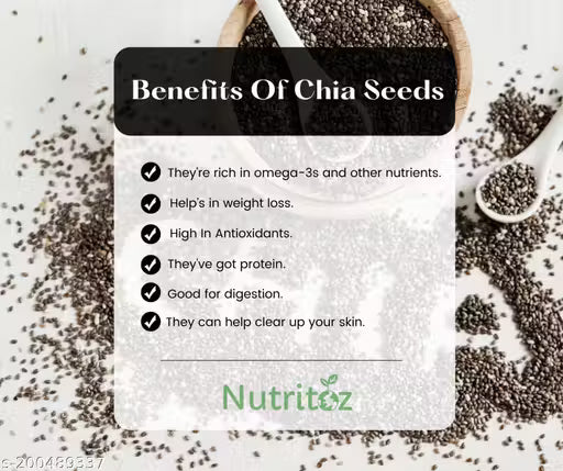 Nutritoz Chia Seeds for weight loss With Omega 3, Calcium, Fiber and Zinc Super food (250gm x2) 500gm