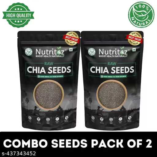 Nutritoz - Chia Seeds for Weight Loss | Loaded with Omega-3, Calcium & Antioxidants Rich | 100% Natural & Clean | Combo Pack of 2 (50G X 2)