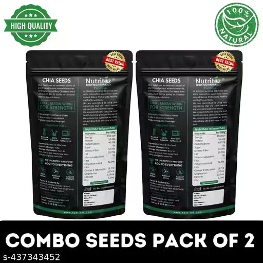 Nutritoz - Chia Seeds for Weight Loss | Loaded with Omega-3, Calcium & Antioxidants Rich | 100% Natural & Clean | Combo Pack of 2 (50G X 2)