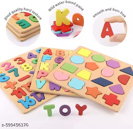 Wooden Alphabet Puzzles Numbers Count Board Blocks 3 Sets Game, Colorful ABC Lower Letters/Numbers/Shapes for Kids Toddlers Preschool Early Learning Educational Toys (Set of 3)