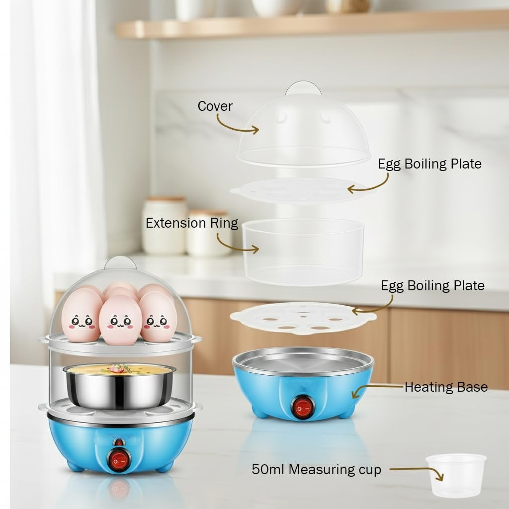 Electric Egg Boiler and Omelette Maker | 2-Layer Egg Cooker | Portable Egg and Milk Boiler | 14 Egg Capacity | Automatic Off