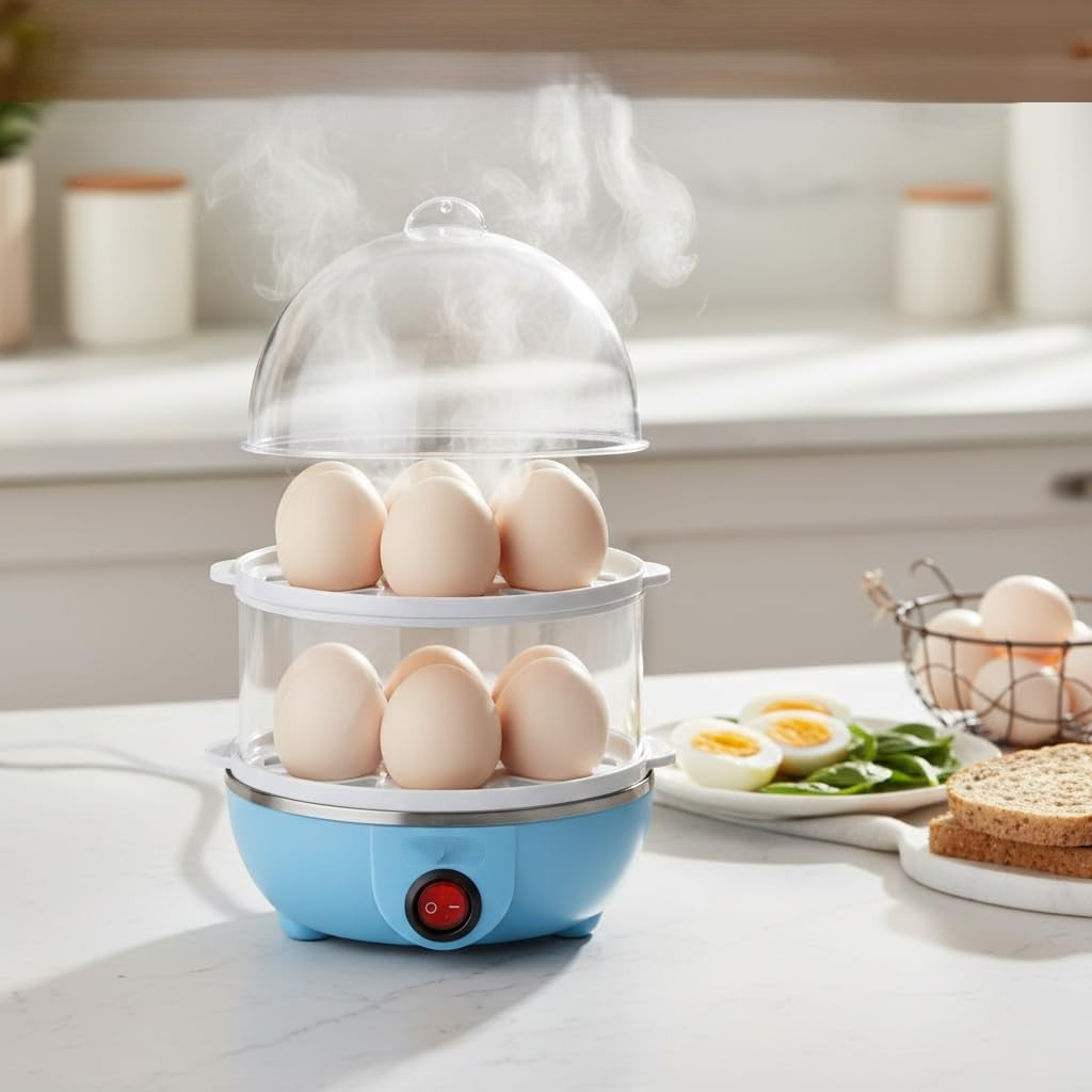Electric Egg Boiler and Omelette Maker | 2-Layer Egg Cooker | Portable Egg and Milk Boiler | 14 Egg Capacity | Automatic Off