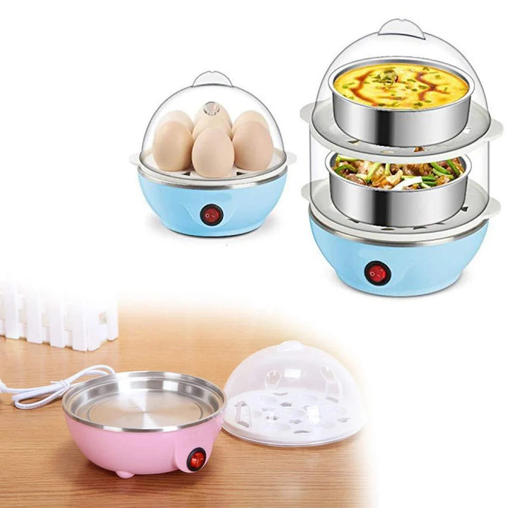 Double Layer Egg Boiler Electric Automatic Off 14 Egg Poacher for Steaming, Cooking, Boiling and Frying, (Multi Color, 350 Watts)
