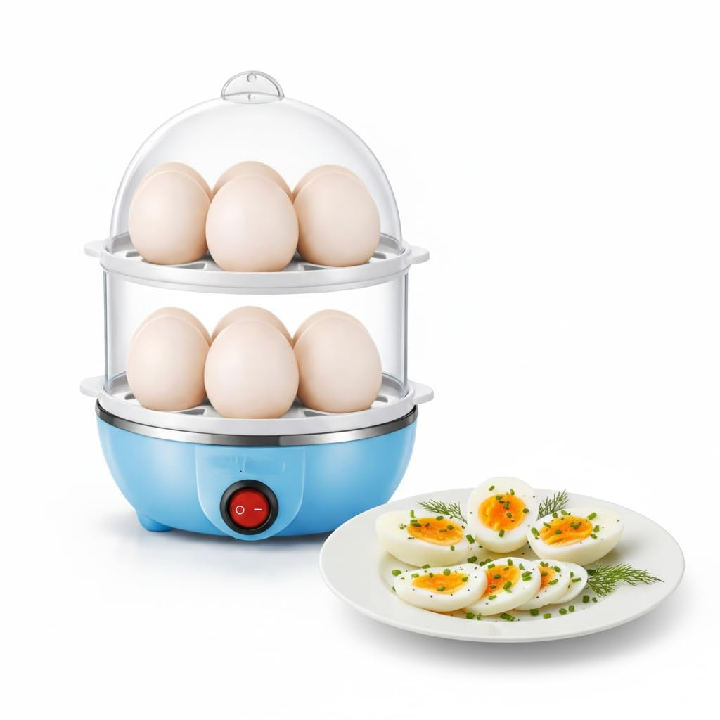 Electric Egg Boiler and Omelette Maker | 2-Layer Egg Cooker | Portable Egg and Milk Boiler | 14 Egg Capacity | Automatic Off