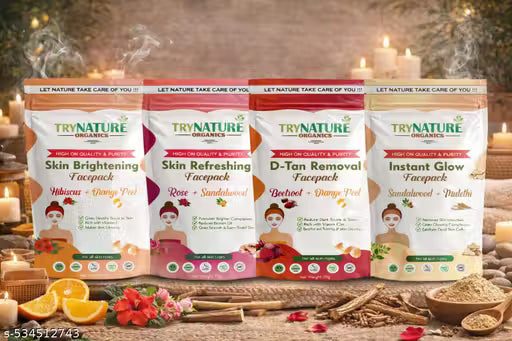 4 Combo Packs Of Instant Glow, D-Tan Removal, Skin Brightening & Refreshing| Blend of Beetroot, Orange Peel, Chandan, Hibiscus & Rose | DIY Face Pack Powder for Skin Whitening | All Skin Types (280g)