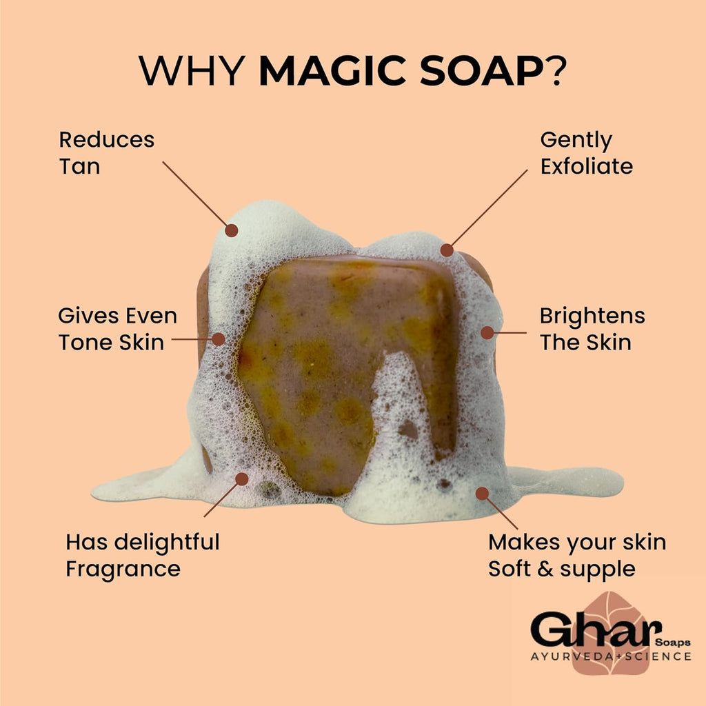 Ghar Soaps Sandalwood & Saffron Magic Soaps For Bath (100 Gms Pack Of 2) | Paraben Free | Chandan & Kesar Bath Soap | Handmade Soaps For Glowing | Skin Brightening Soap For Men & Women