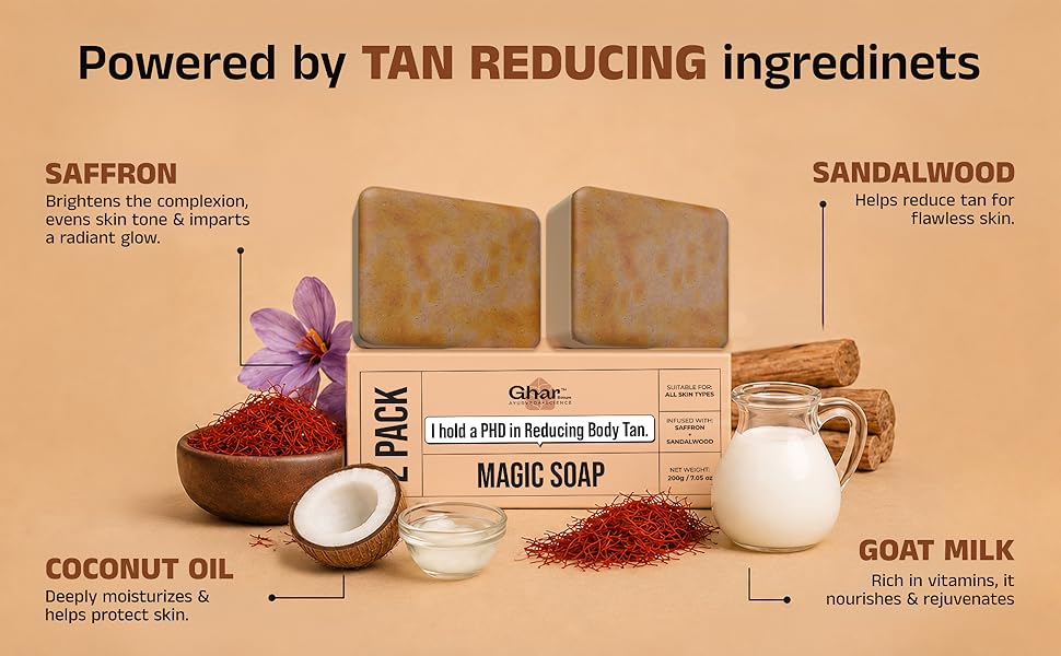 Ghar Soaps Sandalwood & Saffron Magic Soaps For Bath (100 Gms Pack Of 2) | Paraben Free | Chandan & Kesar Bath Soap | Handmade Soaps For Glowing | Skin Brightening Soap For Men & Women