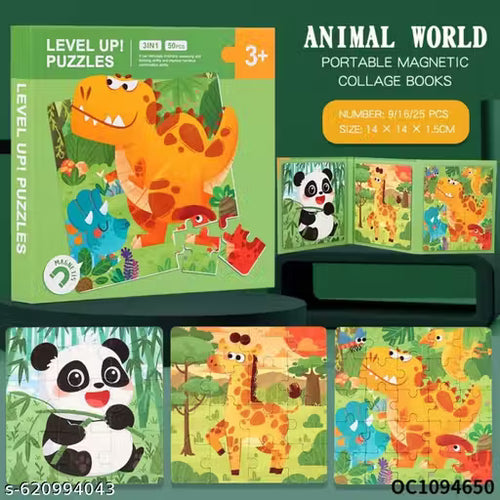 3-in-1 Kids Magnetic Puzzle Board | Animal Theme Educational Toy
